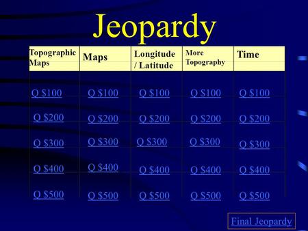 Jeopardy Time Maps Q $100 Q $100 Q $100 Q $100 Q $100 Q $200 Q $200