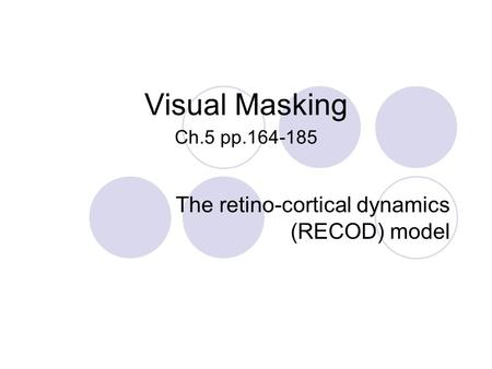 Visual Masking Ch.5 pp.164-185 The retino-cortical dynamics (RECOD) model.