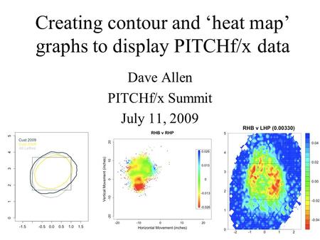 Creating contour and ‘heat map’ graphs to display PITCHf/x data Dave Allen PITCHf/x Summit July 11, 2009.