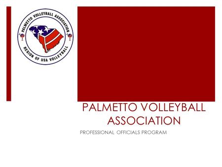 PALMETTO VOLLEYBALL ASSOCIATION PROFESSIONAL OFFICIALS PROGRAM.