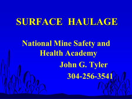 National Mine Safety and Health Academy John G. Tyler