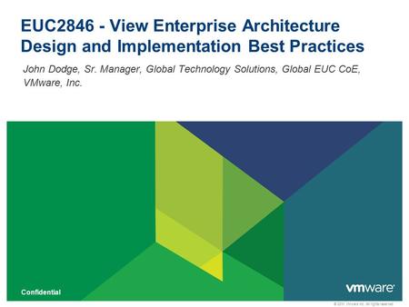 © 2010 VMware Inc. All rights reserved EUC2846 - View Enterprise Architecture Design and Implementation Best Practices John Dodge, Sr. Manager, Global.