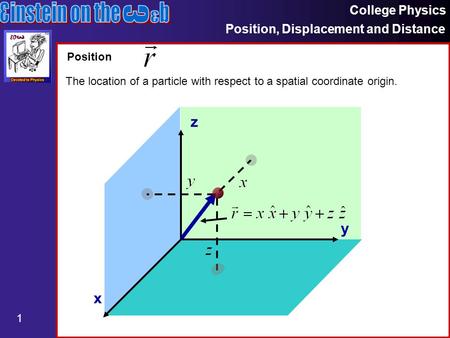 College Physics Position, Displacement and Distance 1 x y z The location of a particle with respect to a spatial coordinate origin. Position.