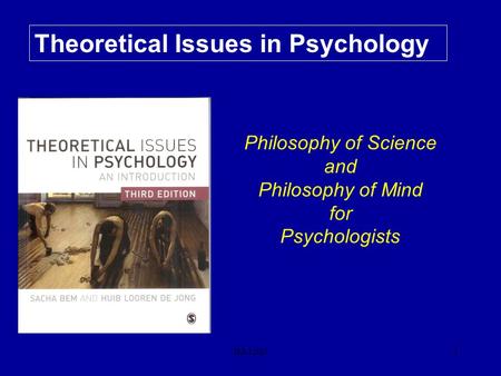 B&LdeJ1 Theoretical Issues in Psychology Philosophy of Science and Philosophy of Mind for Psychologists.