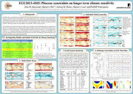 Alan M. Haywood 1, Daniel J. Hill 1/2, Aisling M. Dolan 1, Daniel J. Lunt 3 and PlioMIP Participants 1 School of Earth and Environment, University of Leeds,