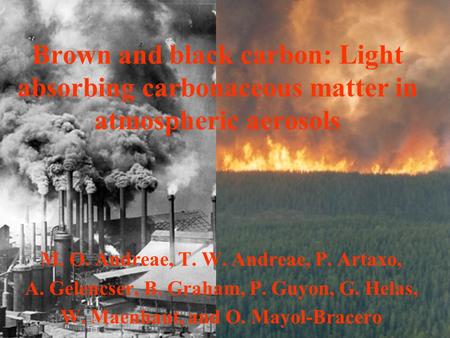 Brown and black carbon: Light absorbing carbonaceous matter in atmospheric aerosols M. O. Andreae, T. W. Andreae, P. Artaxo, A. Gelencser, B. Graham, P.