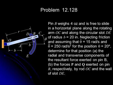 Problem Pin B weighs 4 oz and is free to slide