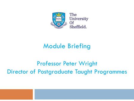 Module Briefing Professor Peter Wright Director of Postgraduate Taught Programmes.