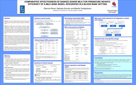 Milk bank model proposed to be integrated in a blood bank setting NEC in the province of Québec Preterm births and associated NEC cases in 2008 Economic.