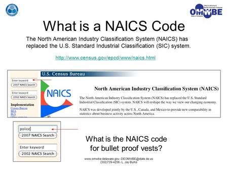 - (302)739-4206 - L. Jay Burks What is a NAICS Code The North American Industry Classification System (NAICS)