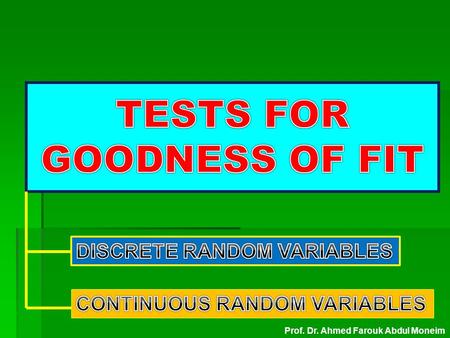 Prof. Dr. Ahmed Farouk Abdul Moneim. 1) Uniform Didtribution 2) Poisson’s Distribution 3) Binomial Distribution 4) Geometric Distribution 5) Negative.