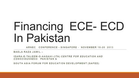 Financing ECE- ECD In Pakistan