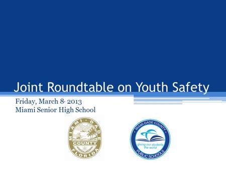 Joint Roundtable on Youth Safety Friday, March 8, 2013 Miami Senior High School.