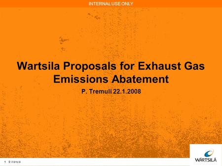 Wartsila Proposals for Exhaust Gas Emissions Abatement