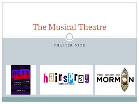 CHAPTER NINE The Musical Theatre. Music theatre is antirealistic & presentational All drama has always been partly musical  Classic Greek drama was sung.