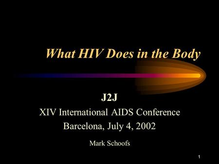 1 What HIV Does in the Body J2J XIV International AIDS Conference Barcelona, July 4, 2002 Mark Schoofs.