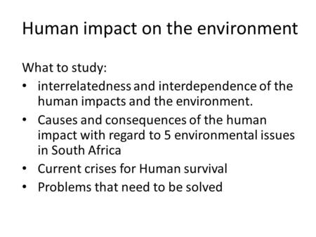 Human impact on the environment