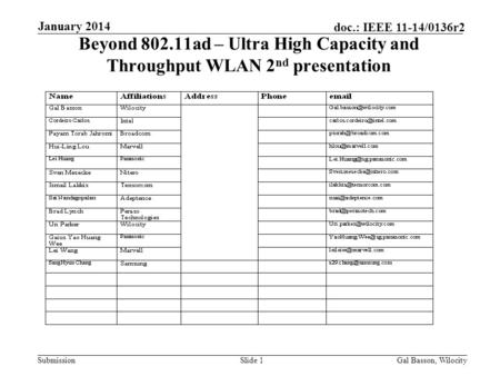 Beyond ad – Ultra High Capacity and  Throughput WLAN 2nd presentation