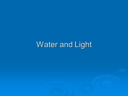 Water and Light. Water is a sacred gift that connects all life.