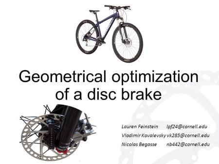 Geometrical optimization of a disc brake Lauren Feinstein Vladimir Kovalevsky Nicolas Begasse