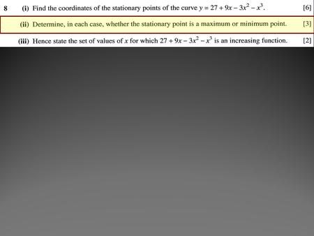 Aims: To use the second derivative to decide on the “nature” of a stationary point. To look at questions on optimisation and why the stationary points.