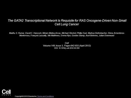 The GATA2 Transcriptional Network Is Requisite for RAS Oncogene-Driven Non-Small Cell Lung Cancer Madhu S. Kumar, David C. Hancock, Miriam Molina-Arcas,