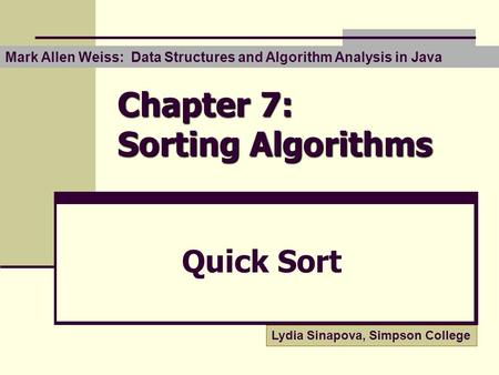 Chapter 7: Sorting Algorithms