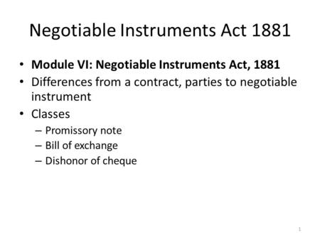 Negotiable Instruments Act 1881