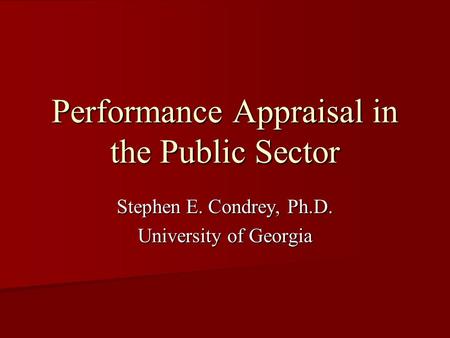 Performance Appraisal in the Public Sector