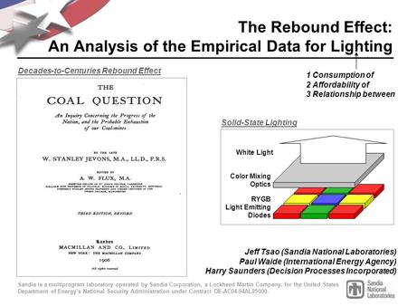 Tsao Waide Saunders ∙ Rebound Effect for Lighting ∙ USAEE/IAEE NA Conference ∙ Dec 2008 The Rebound Effect: An Analysis of the Empirical Data for Lighting.