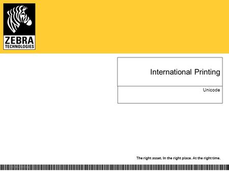 The right asset. In the right place. At the right time. International Printing Unicode ©2008 ZIH Corp.