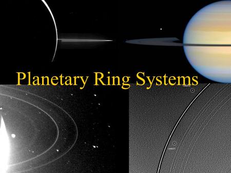 Planetary Ring Systems. Rings: A B C 4/4 Giant Worlds Have Rings Jupiter: broad, dark, fine particles Saturn: broad, bright, complex, icy particles.