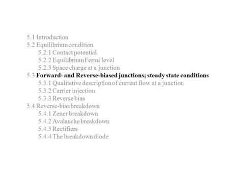 5.1 Introduction 5.2 Equilibrium condition 5.2.1 Contact potential