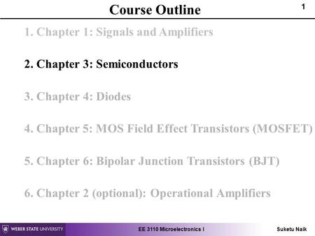 Course Outline 1. Chapter 1: Signals and Amplifiers