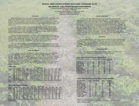 RESIDUAL WEED CONTROL IN PEANUT WITH CADRE, STRONGARM, VALOR, AND SPARTAN: A MULTISTATE AND MULTIYEAR SUMMARY T.L. Grey, D.C. Bridges, E.F. Eastin, E.P.