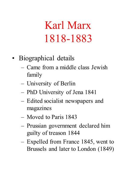 Karl Marx Biographical details