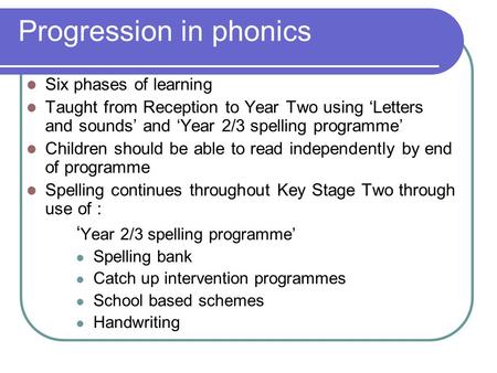 Progression in phonics