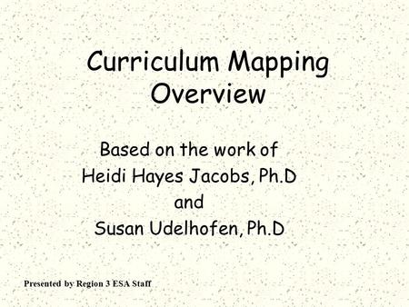 Curriculum Mapping Overview