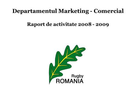 Departamentul Marketing - Comercial Raport de activitate 2008 - 2009.