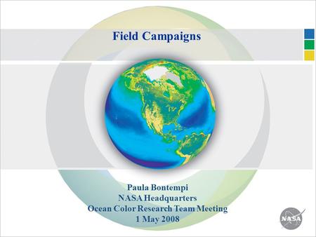 Field Campaigns Paula Bontempi NASA Headquarters Ocean Color Research Team Meeting 1 May 2008.