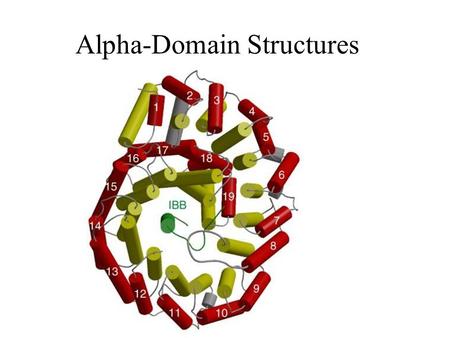 Alpha-Domain Structures. Alpha helices are very common in proteins. Could a single alpha helix exist? Single alpha helix does not have a hydrophobic core,