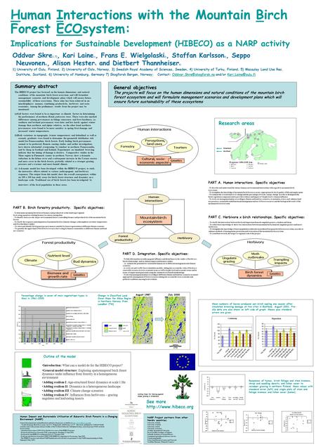 Human Interactions with the Mountain Birch Forest ECOsystem: Implications for Sustainable Development (HIBECO) as a NARP activity Oddvar Skre 1,7), Kari.