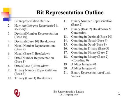 Bit Representation Outline