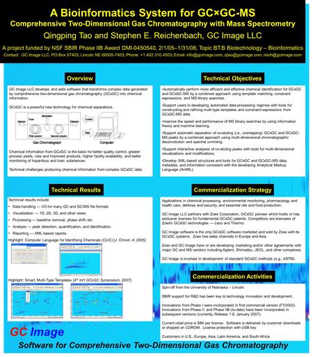 A Bioinformatics System for GC×GC-MS Comprehensive Two-Dimensional Gas Chromatography with Mass Spectrometry Qingping Tao and Stephen E. Reichenbach, GC.