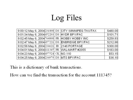 Log Files. O(n) Data Structure Exercises 16.1.