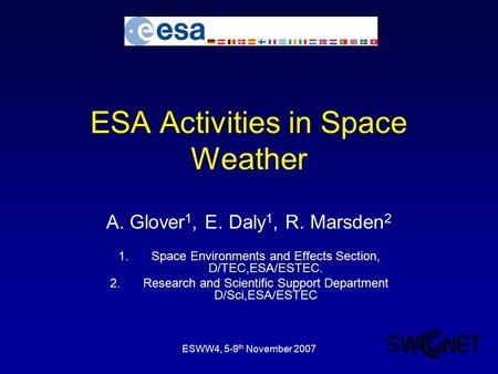 ESA Activities in Space Weather