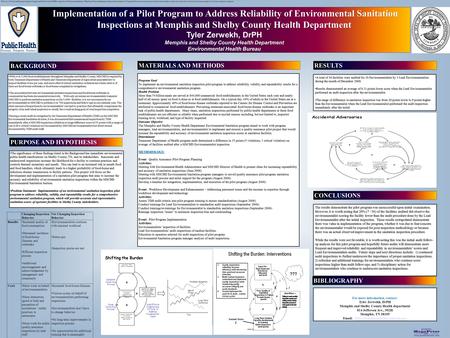 Printed by www.postersession.com Implementation of a Pilot Program to Address Reliability of Environmental Sanitation Inspections at Memphis and Shelby.