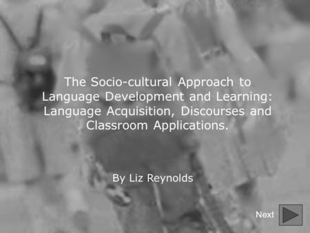 The Socio-cultural Approach to Language Development and Learning: Language Acquisition, Discourses and Classroom Applications. By Liz Reynolds Next.