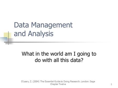 Data Management and Analysis