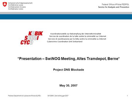 Federal Office of Police FEDPOL Service for Analysis and Prevention Federal Department of Justice and Police (EJPD)© KOBIK, Daniel Brügger 20071 *Presentation.